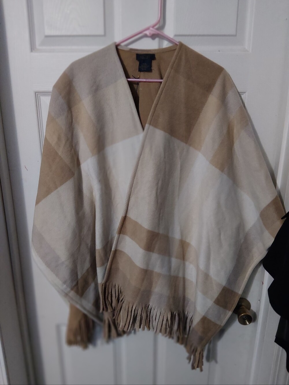 RACHEL Rachel Roy Cream and Tan Fringed Poncho